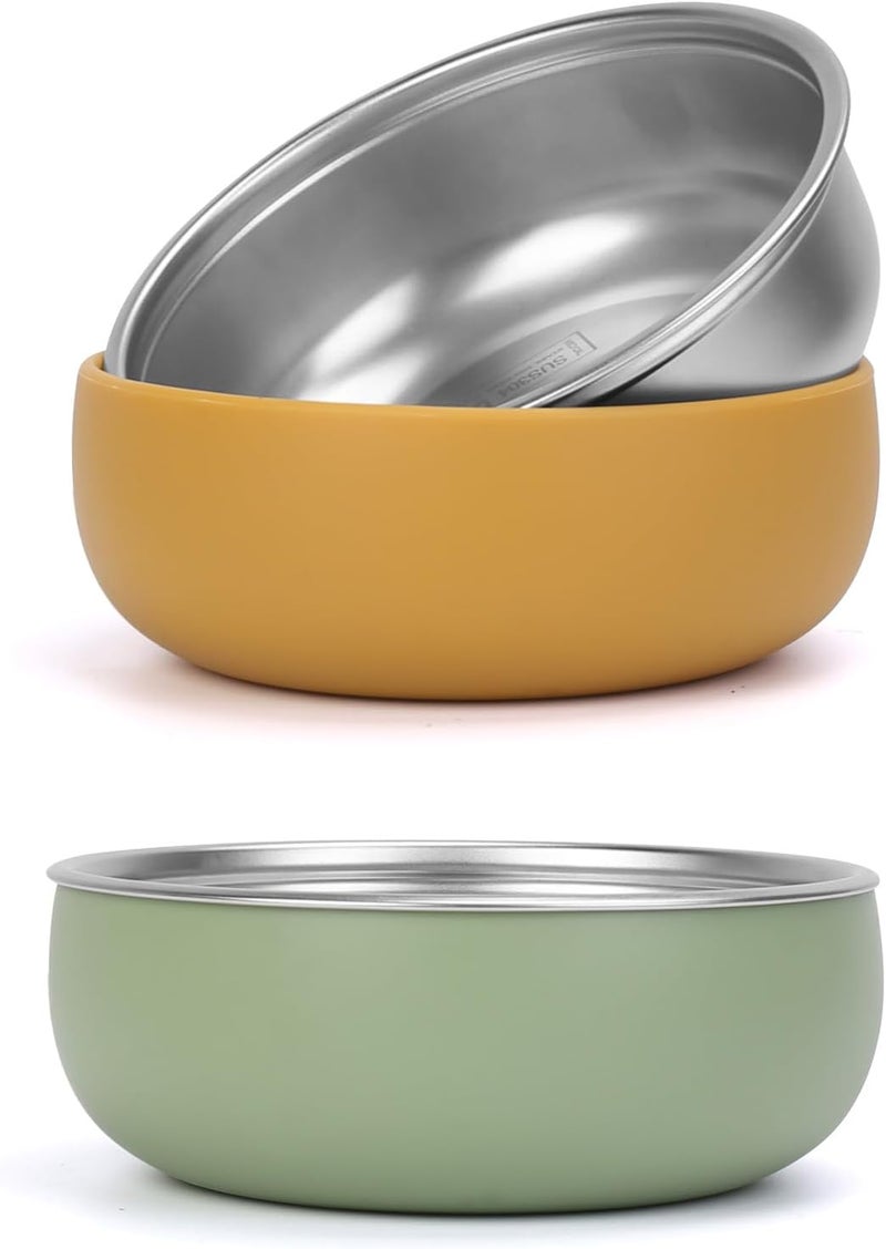 ShineMe Baby Bowls 2 Pack, Stainless Steel Bowls for Kids with Detachable Thick Colored Silicone Shell, Unbreakable Toddler Bowls for Soup, Cereal, Snack... - Image 1